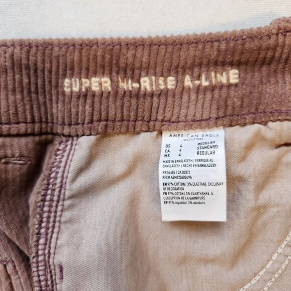 American Eagle Super Hi-Rise A-Line Corduroy Mini Skirt Zipper Mauve Cream Cute - Picture 7 of 12